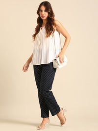 Straight Pant All Over Print-Navy - De Moza