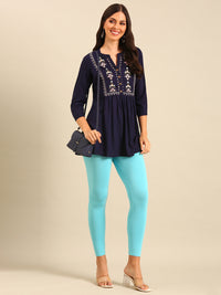 Ankle Length Leggings Viscose-Sky Blue - De Moza
