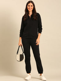 De Moza Women Winter Co-ord set ( Sweatshirt & Jogger)  - Black