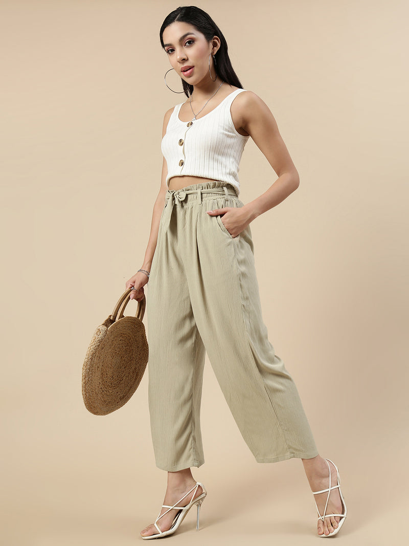 Paper Bag Tie-Up Palazzo-Golden Beige - De Moza