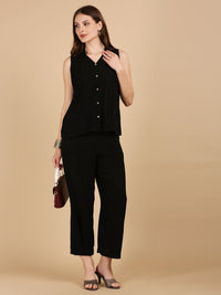 De Moza Women Woven Rayon loosed Fit Top Black
