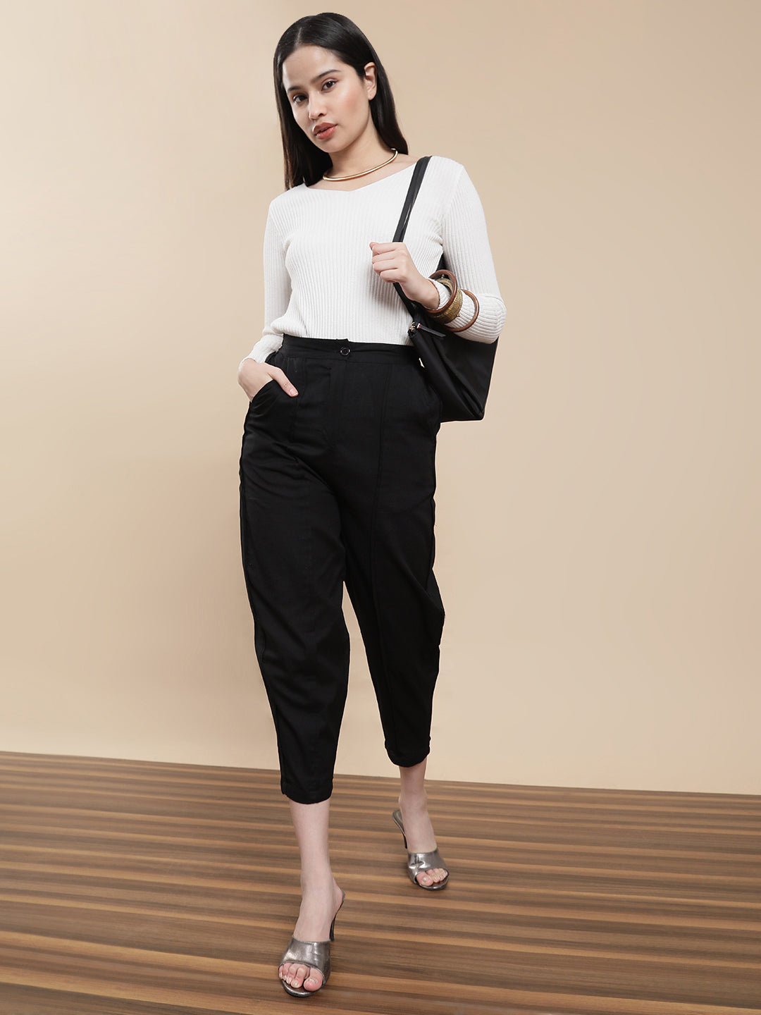 De Moza Women Casual Pants Black