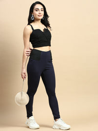 Treggings Woven Jacquard-Navy - De Moza