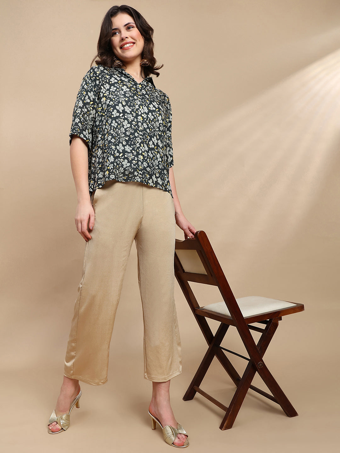 De Moza Women Festive Palazzo Light Gold - De Moza