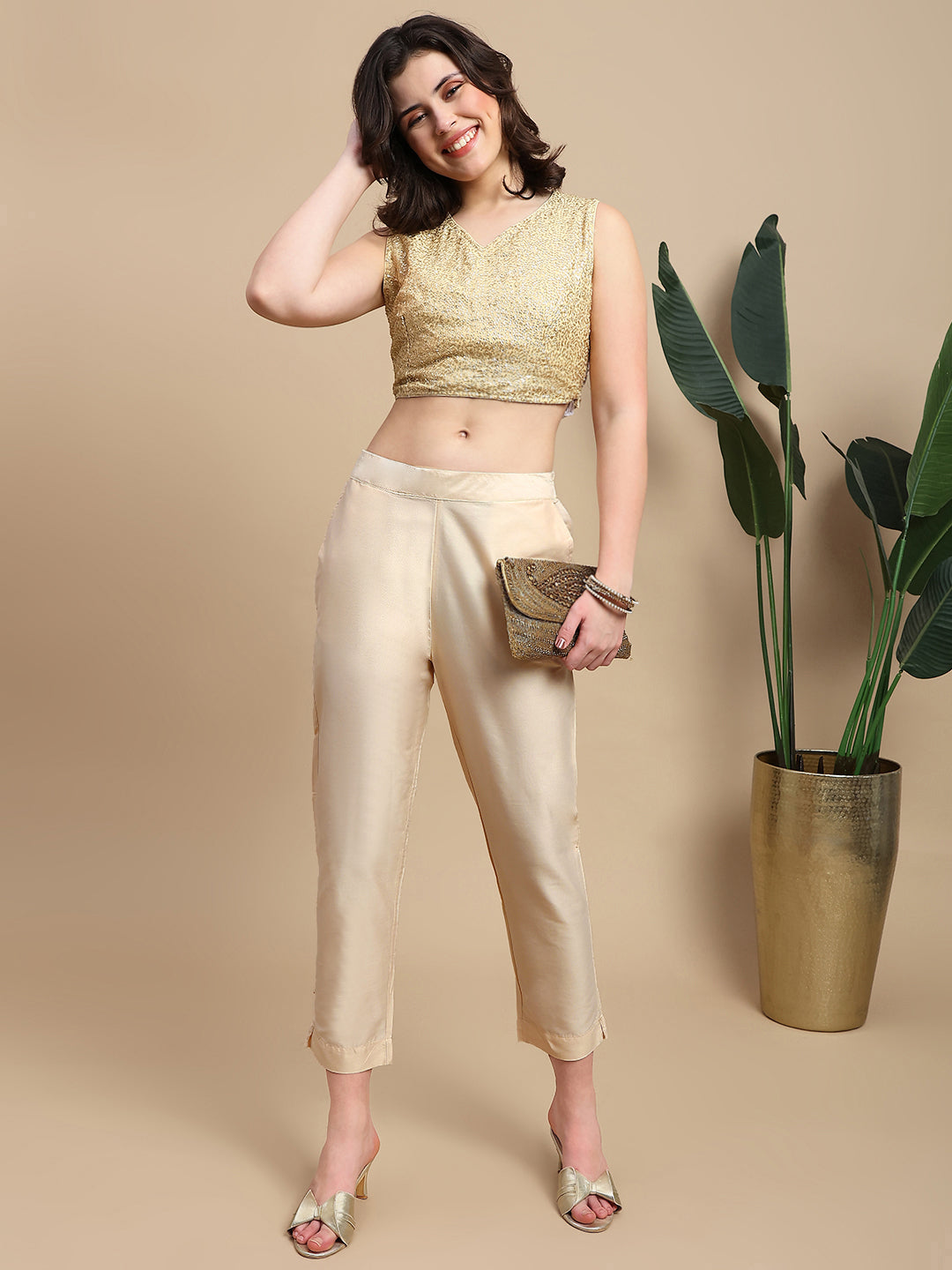 De Moza Women Casual Pants Gold - De Moza