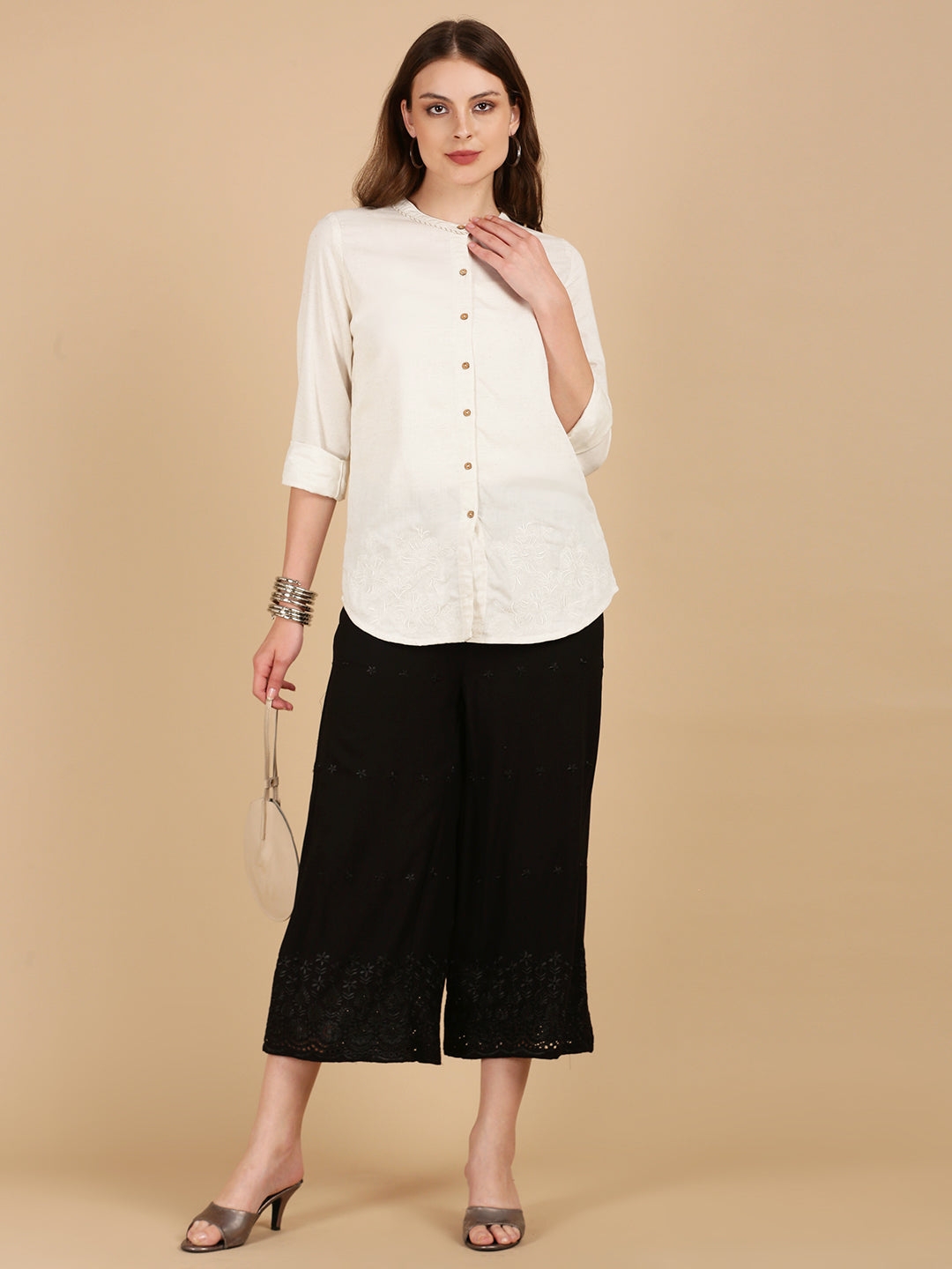 De Moza Women Woven Viscose Relaxed Fit Culottes with Functional Pockets Black