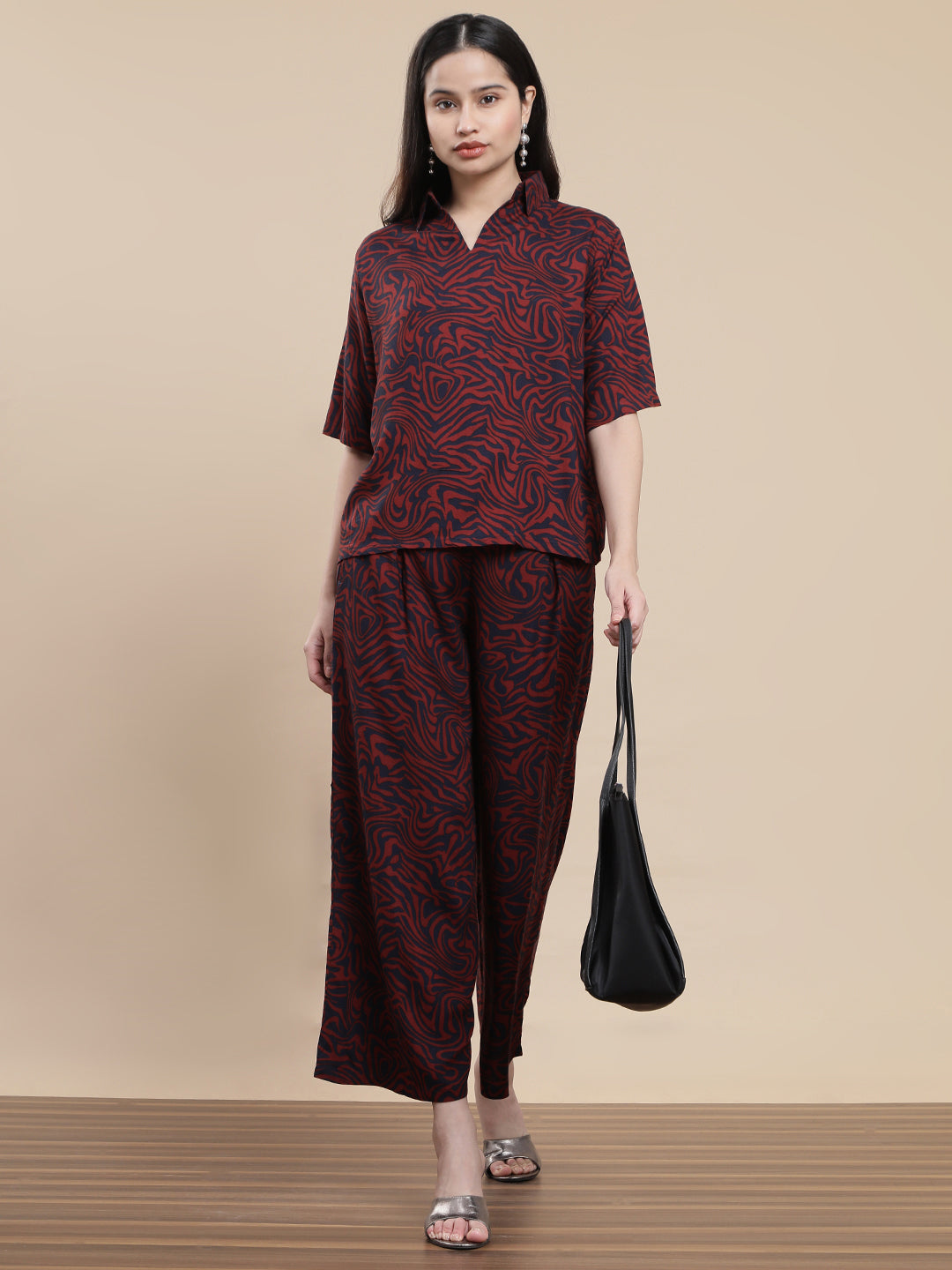 De Moza Women Co-ords with Pack of Palazzo & Top Maroon