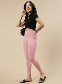 Ankle Length High Waist Leggings-Rose Pink - De Moza