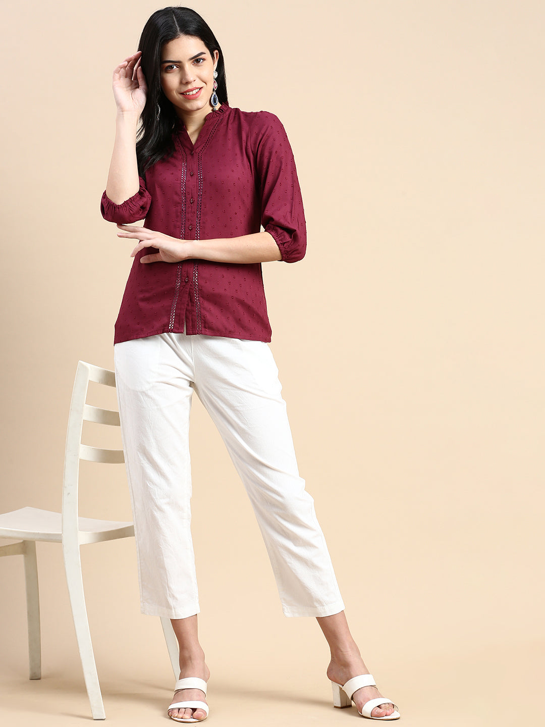 De Moza Women Shirt Top Burgundy