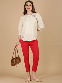 De Moza Women Woven Rayon Regular Fit Top Natural