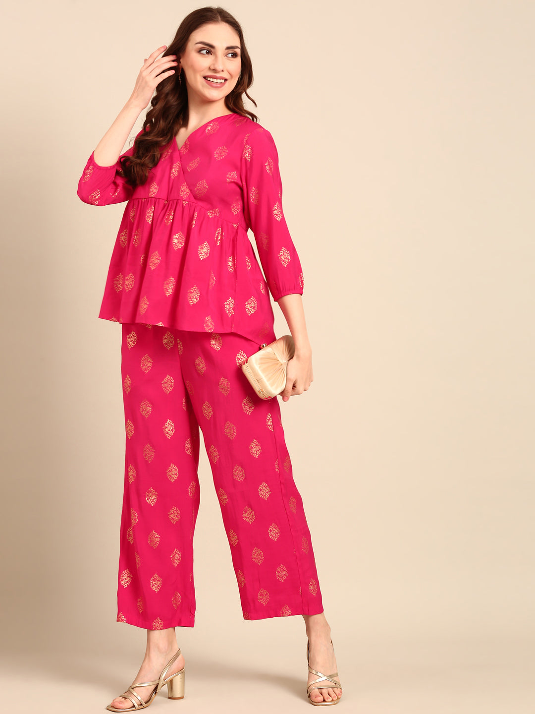 Palazzo All Over Print-Pink - De Moza
