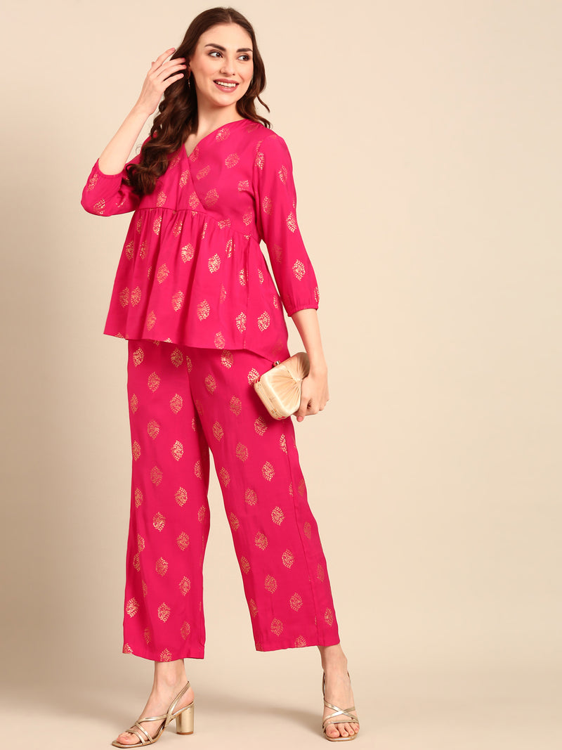Palazzo All Over Print-Pink - De Moza