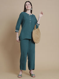 De Moza Women Woven Rayon Kurti Teal - De Moza
