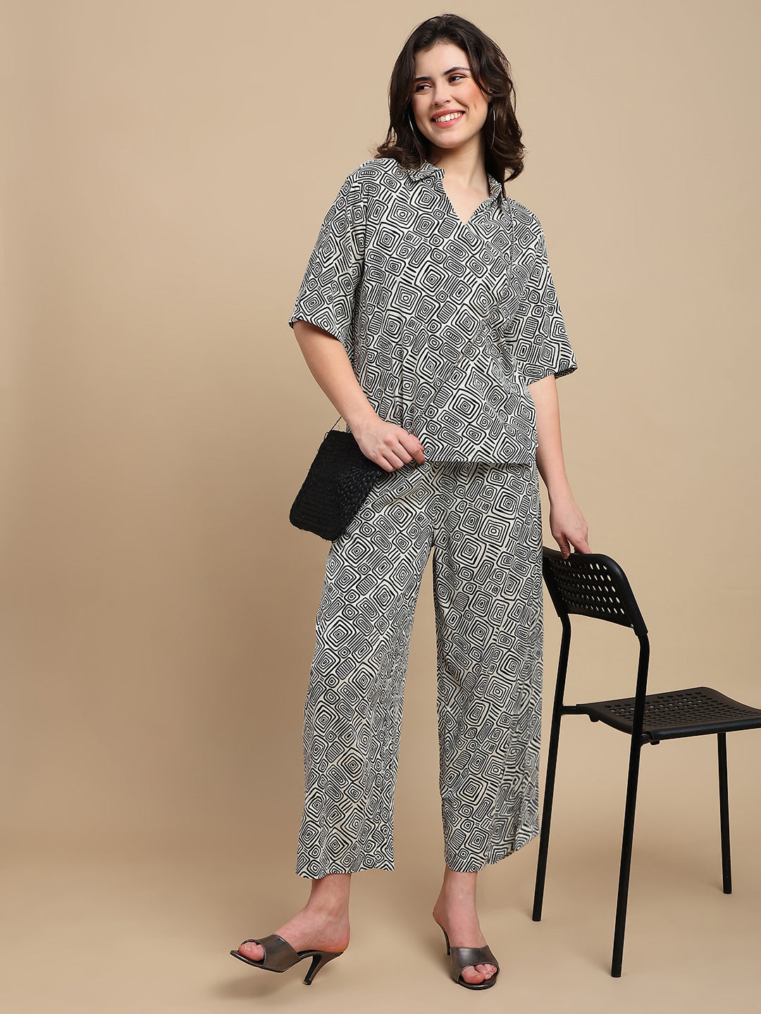 De Moza Women Kashka Set (Top & Palazzo) - Black