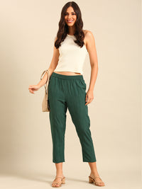 Printed Straight Pant-Bottle Green - De Moza