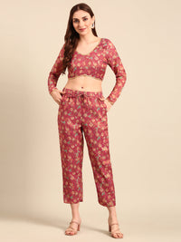 Straight Pant All Over Print-Dark Pink - De Moza