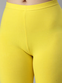 De Moza Ladies Ankle Length Leggings Solid Cotton Lemon Yellow