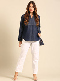 Straight Pant All Over Print-White - De Moza