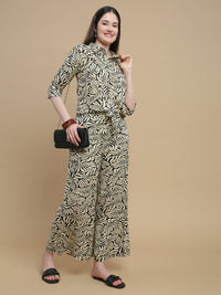 De Moza Women Woven Rayon Printed Regular Fit Shirt with 3/4th Sleeves Black - De Moza