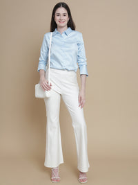 De Moza Women Woven Formal Viscose Satin Shirt Powder Blue - De Moza