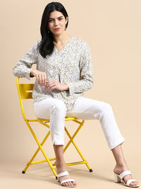 De Moza Women Printed Shirt Offwhite - De Moza