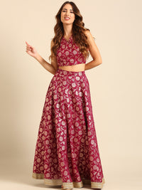 Co-Ord Set (Blouse & Skirt)-Purple - De Moza