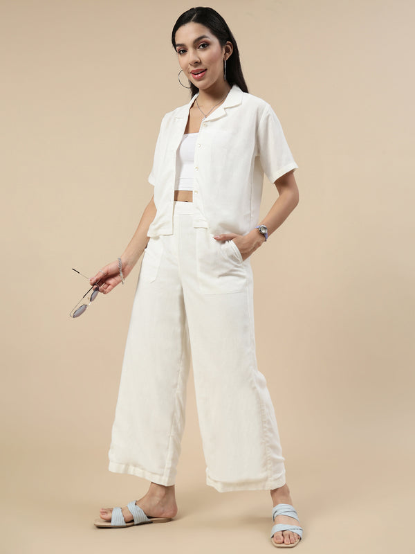 Co-Ord Set(Casual Top & Carpenter Pant)-Offwhite - De Moza