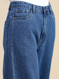 Jeans Pant Wide Leg-Mid Blue - De Moza