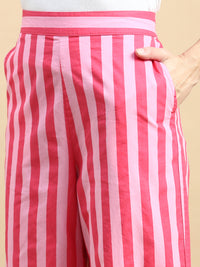Co-Ord Set Striped (Shirt & Wide Leg Pant)-Pink - De Moza