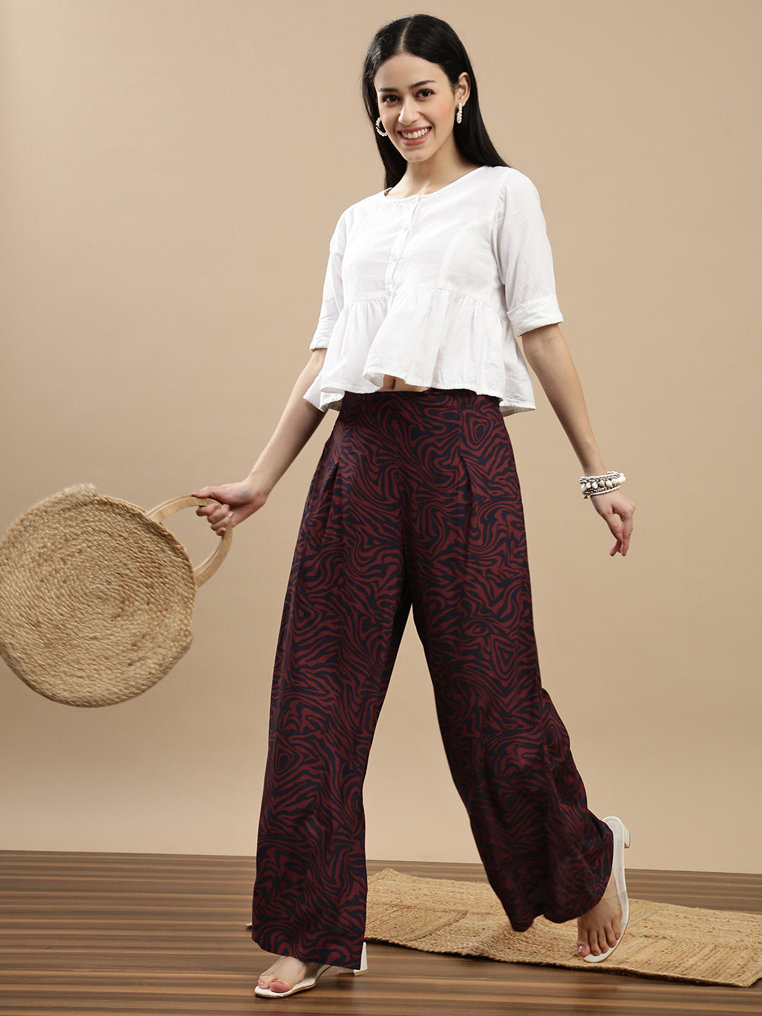 De Moza Women Casual Palazzo Maroon - De Moza