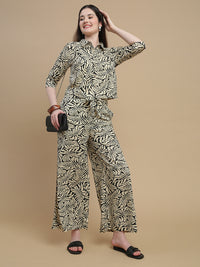De Moza Women Woven Rayon Regular Fit Printed Straight Palazzo Pant with Functional Pockets Black - De Moza