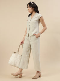 Co-Ord Set(Casual Top & Narrow Palazzo)-Ecru