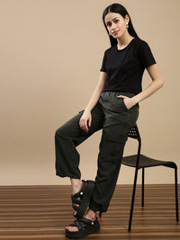 De Moza Women Casual Pants Olive Green