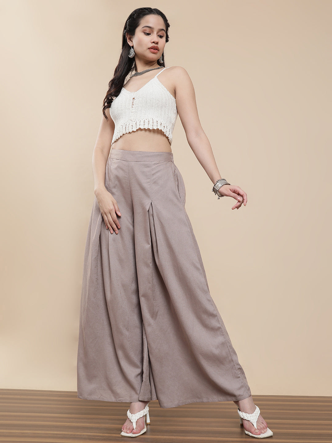 De Moza Women Casual Palazzo Taupe