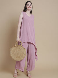 De Moza Women Woven Rayon Hi-Twist Top Light Pink - De Moza