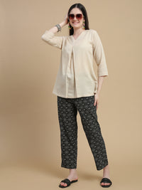 De Moza Women Woven Rayon Straight Fit Printed Straight Pant with Functional Pockets Black - De Moza