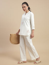 De Moza Women's Officewear Co-ords (Short Kurta & Straight Pant) Offwhite - De Moza