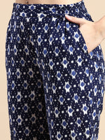 De Moza Women Printed Cigarette Pant Indigo