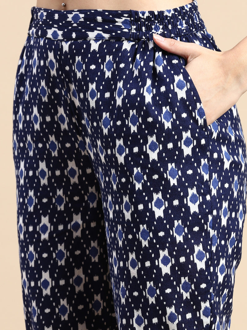 De Moza Women Printed Cigarette Pant Indigo