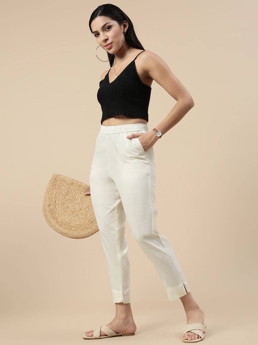 Casual Straight Pant-Cream