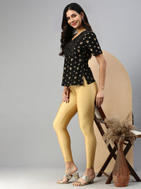 De Moza Women Ankle Length Leggings Solid Gold