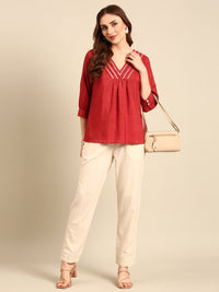 Straight Pant Embroidered-Natural - De Moza