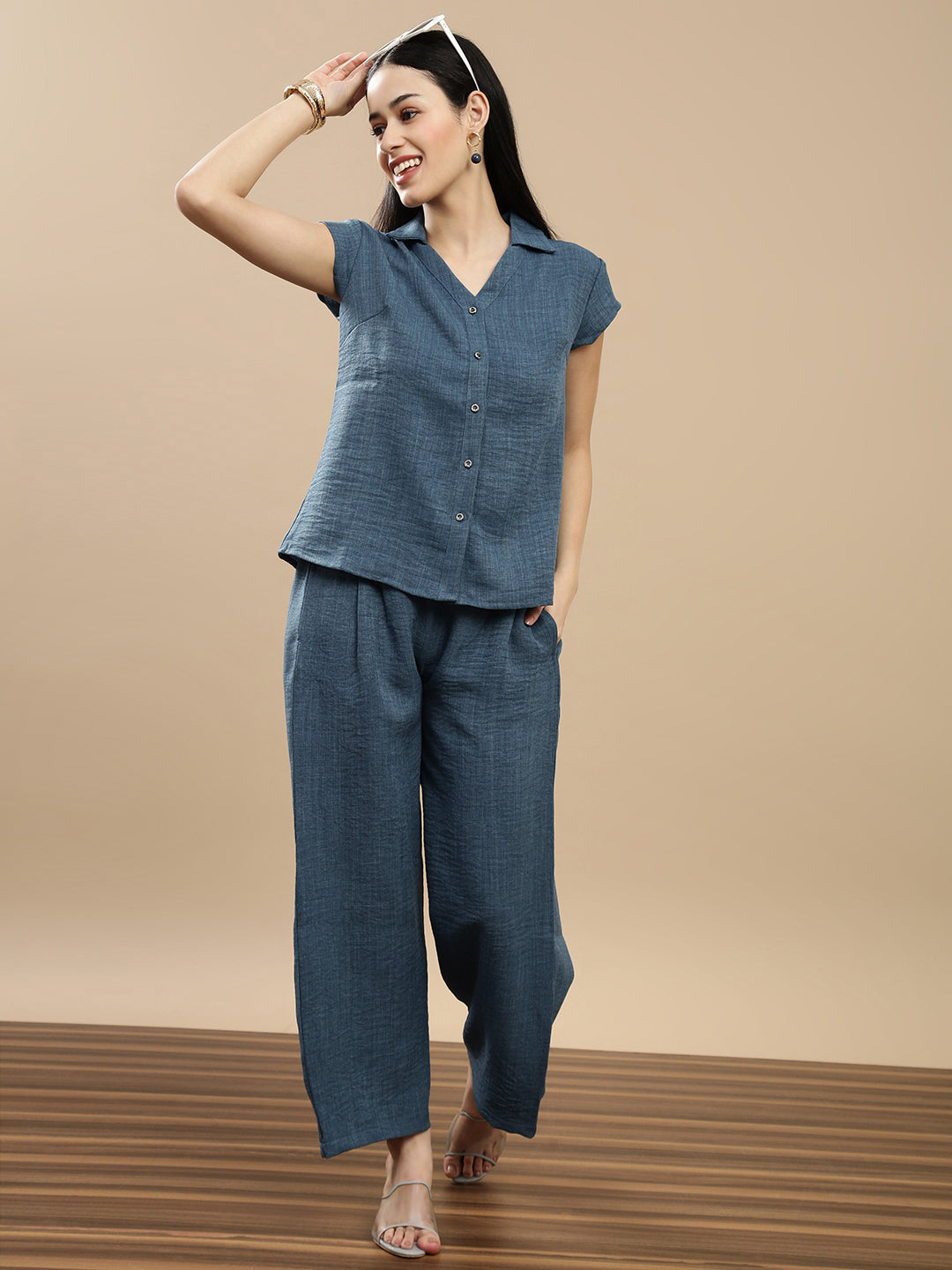 De Moza Women Casual Top Teal Blue