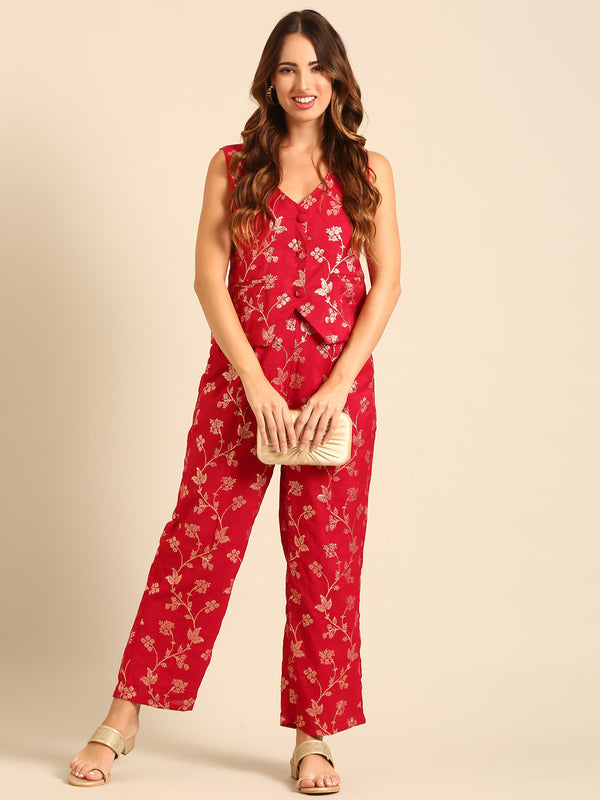 Co-Ord Set (Jacket & Palazzo)-Fuchsia - De Moza