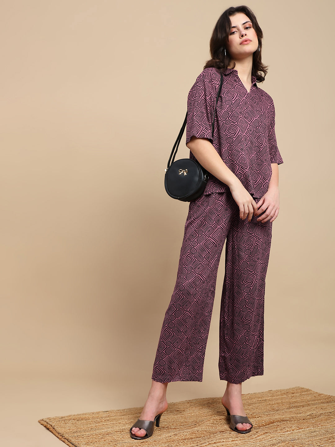 De Moza Women Kashka Set (Top & Palazzo) - Dusty Pink