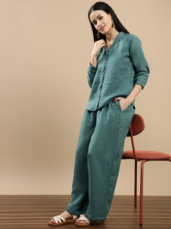 Co-ord Set (Top & Palazzo) - Dark Teal - De Moza