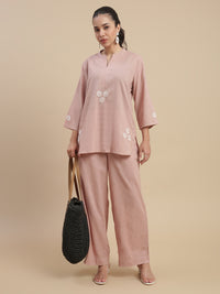 De Moza Women's Officewear Co-ords (Short Kurta & Straight Pant) Light Peach - De Moza