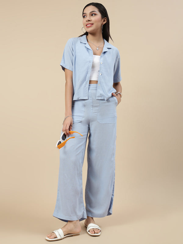 Co-Ord Set(Casual Top & Carpenter Pant)-Jeans Blue - De Moza