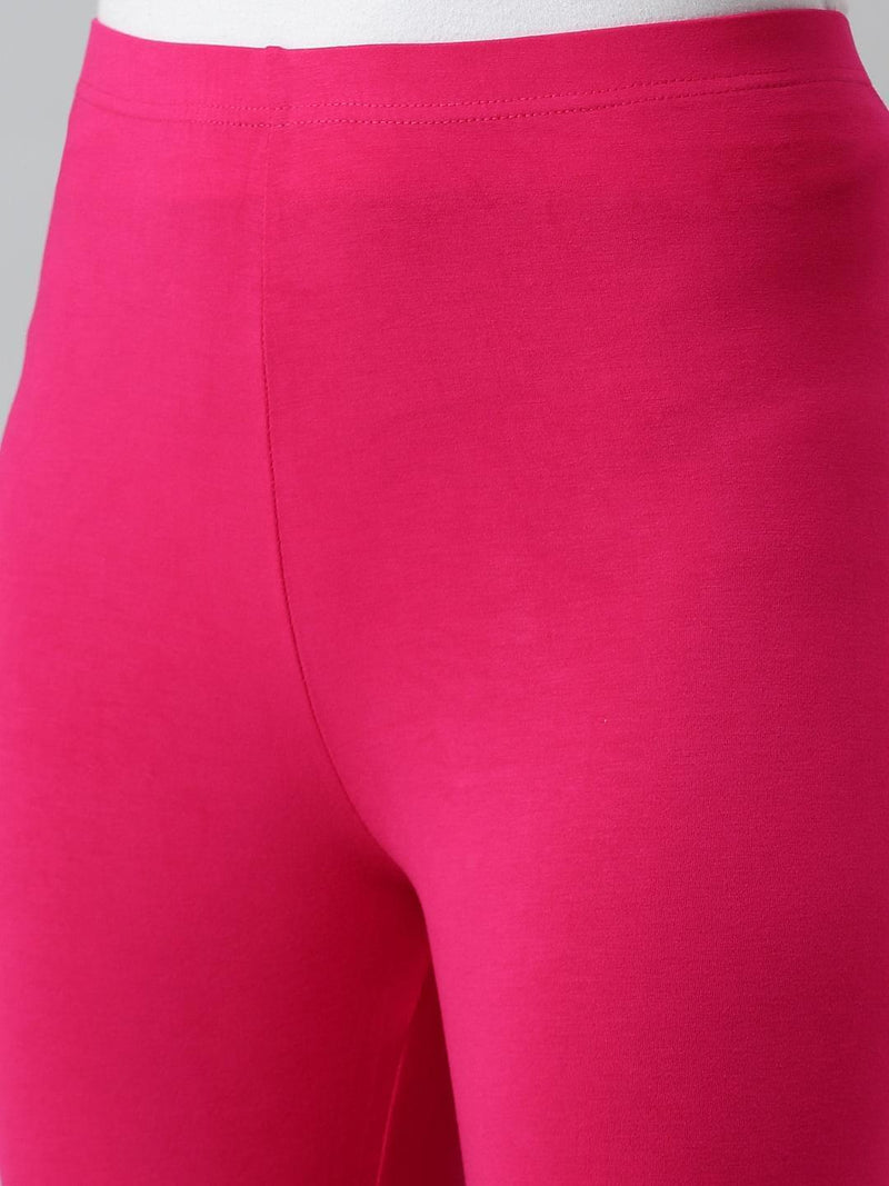 De Moza Ankle Length Leggings Pink Cotton Solid - De Moza