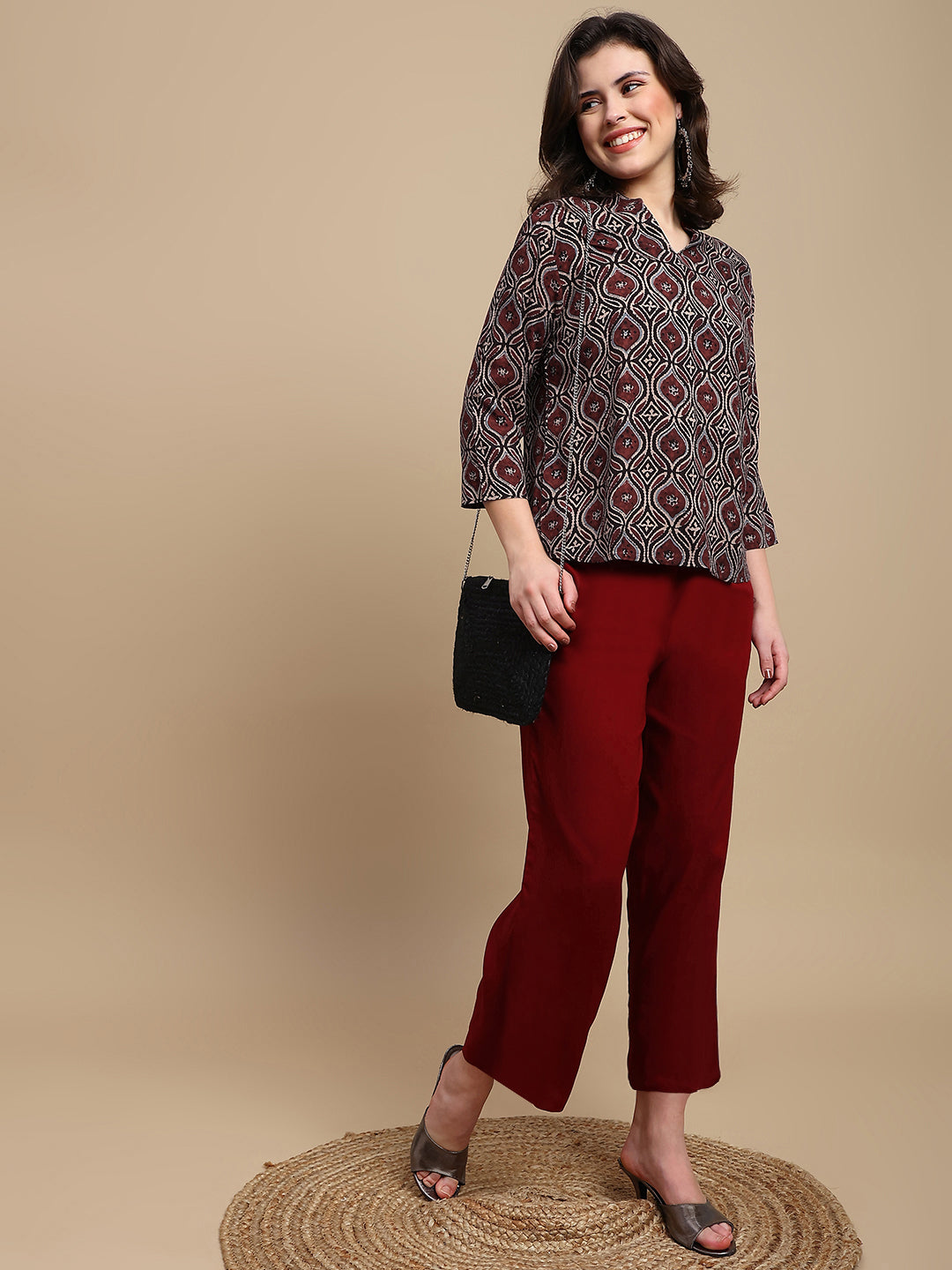 De Moza Women Festive Top Maroon - De Moza